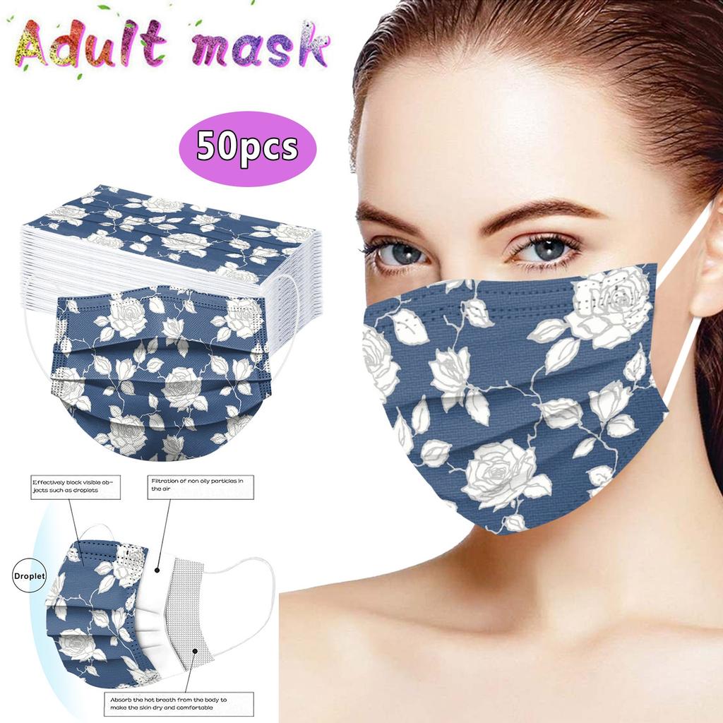 50 STÜCKE Mode Druck Einweg-Gesichtsmaske für Erwachsene 3-lagig mit Ohrschlaufe Anti-PM2.5