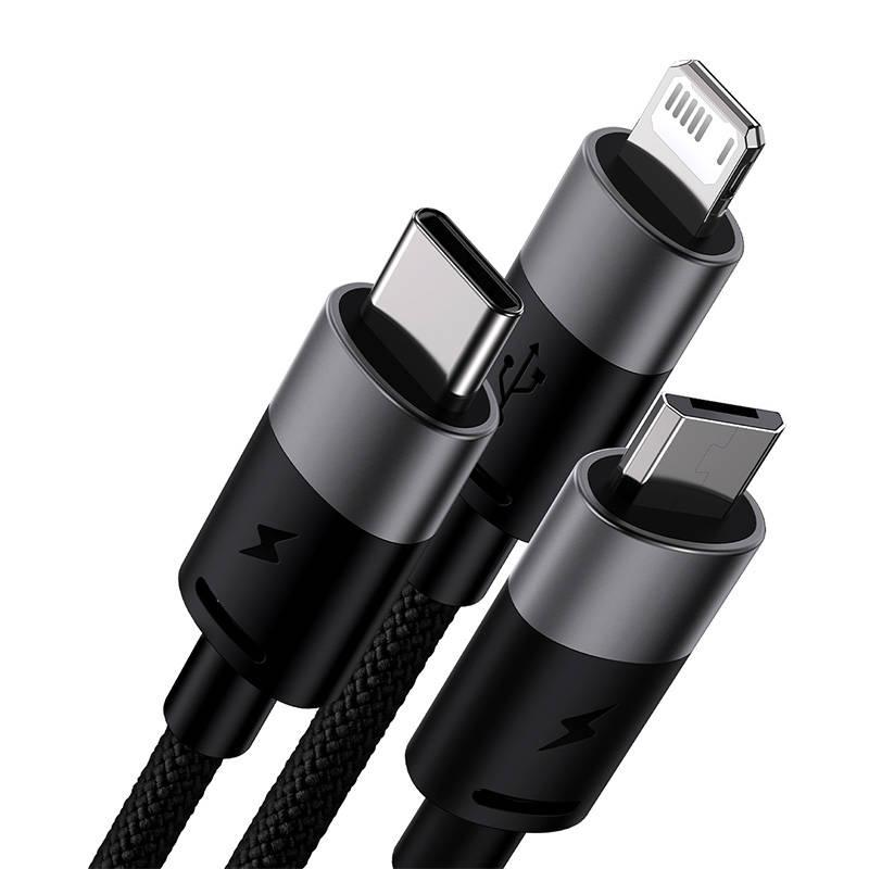 Kabel Usb 3W1 Baseus Starspeed, Usb-C + Micro Usb + Lightning, 3,5A, 1.2M (Czarny)