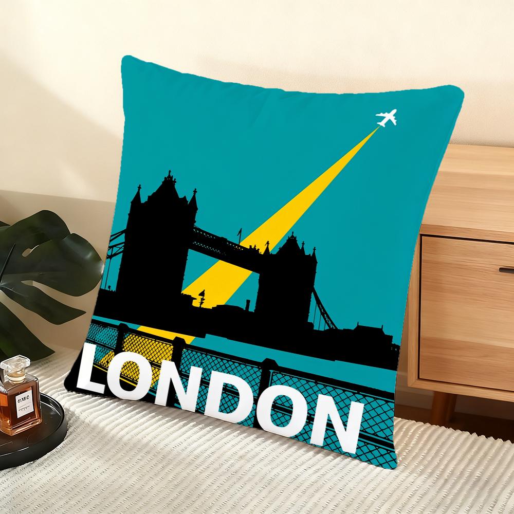 Vintage Retro Travel Cushion Cover Soft Short Plush Pillow Cover Smooth Cozy Texture Aesthetic Cushion Case Home Decor