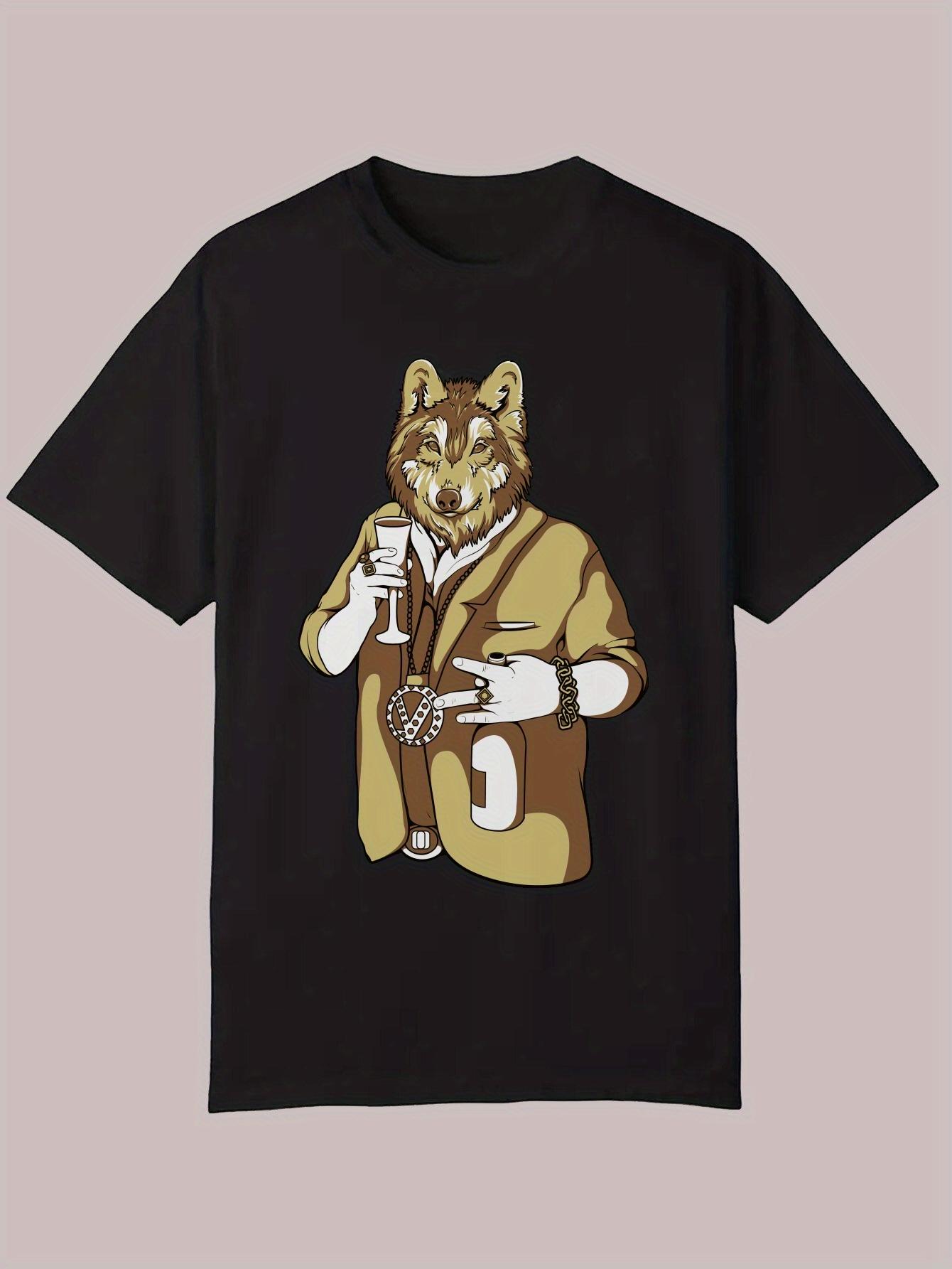 

Summer Casual Graphic T-shirt - Anthropomorphic Dog in Suit & Cocktail Design M