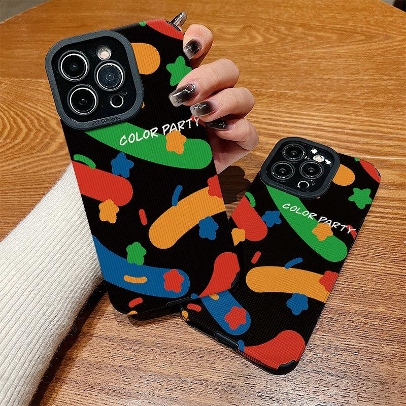 Vertical Leather Shell Color Party Printed Patterned Shockproof Soft Silicone Case with Camera Lens Full Protection for IPhone Samsung