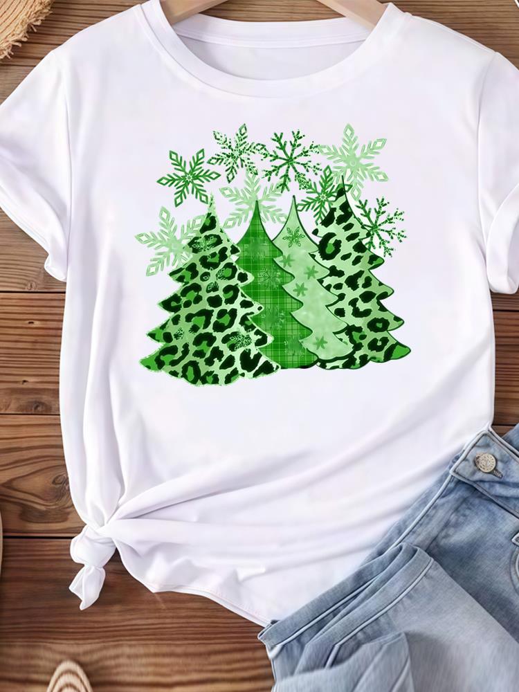 (Asian Size) lovely happy new year Women's Top T Tee merry Christmas festival O-neck Clothing  Print Fashion ladies Graphic T-shirts