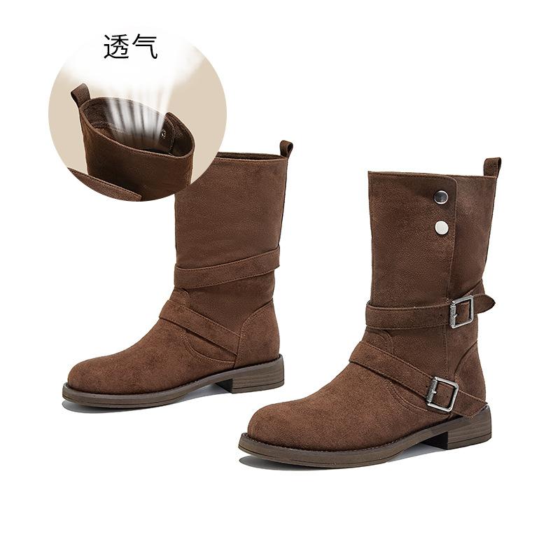 Wasteland wind western cowboy boots 2025 autumn and winter new locomotive short boots casual Martin boots versatile pile boots women