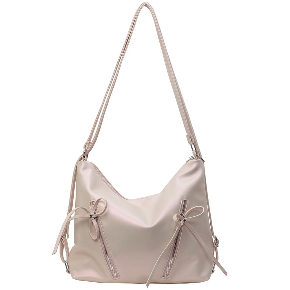 Cute Bow Designer Tote Bag PU Leather Trendy Crossbody Bag Solid Color Casual Daypack with Zipper Satchel Purse