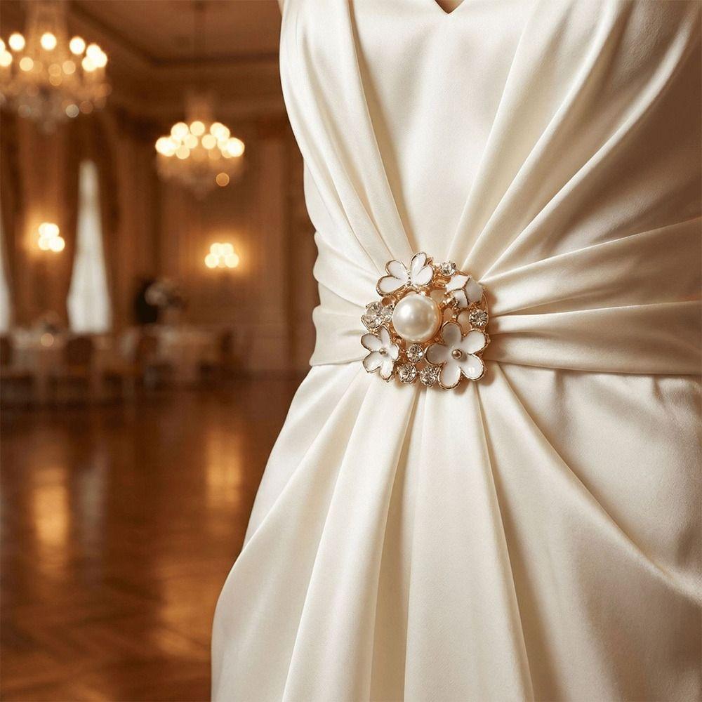 1PC Rhinestone Pearl Flower Button Covers DIY Accessories Golden Base Pearl Round Shirt Buckle Handwoven Alloy