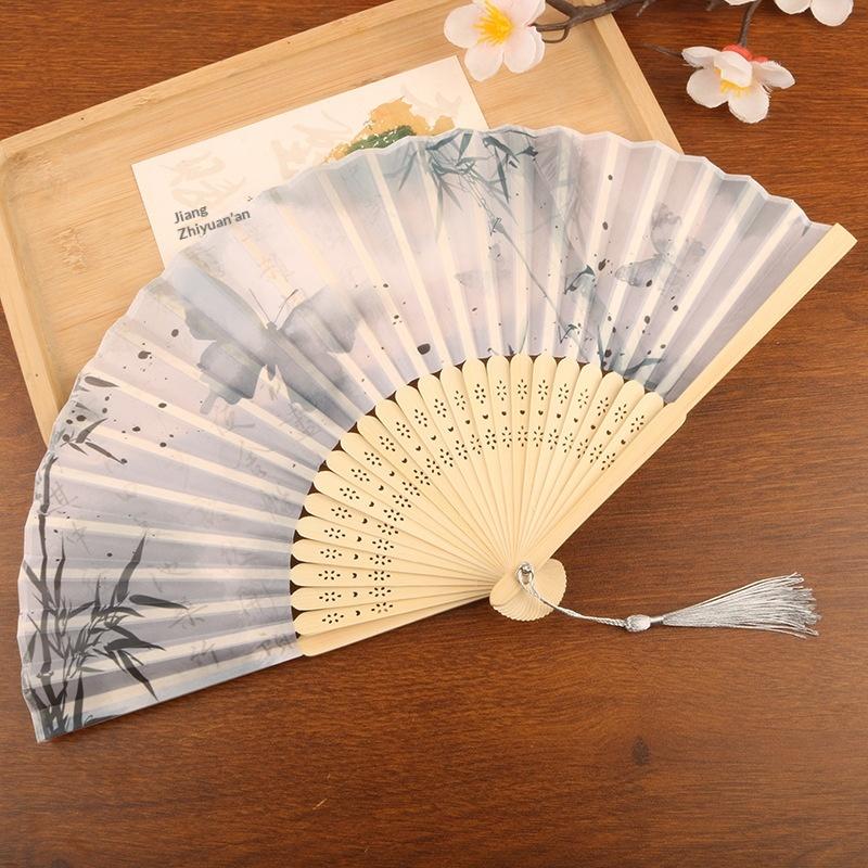1pc Chinese Style Bamboo Folding Fan Butterfly Pattern Hand Fan With Tassel For Wedding Dance Party Home Decor