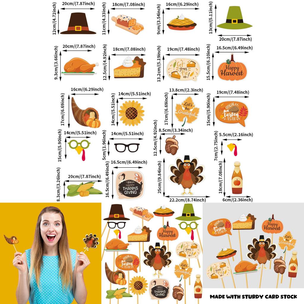 Paper Thanksgiving Day Photo Booth Accessories For Holiday Event Decor Set
