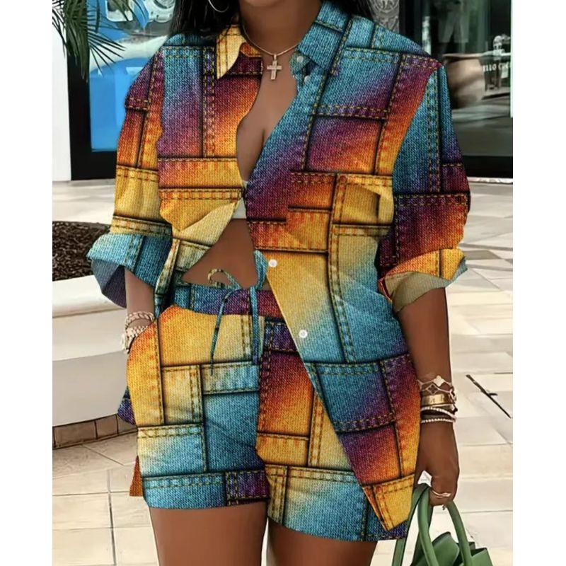 

Комплект из двух частей с 3D цифровой печатью на воротнике Комплект из двух частей с лацканами и 3D цифровой печатью Yellow Blue Check 3XL