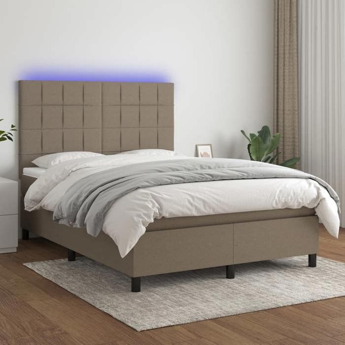 VidaXL Slatted Bed Base with Mattress and LED, Upholstered Bed, Double Bed, Adult Bed for Interior Bedroom, 3134873