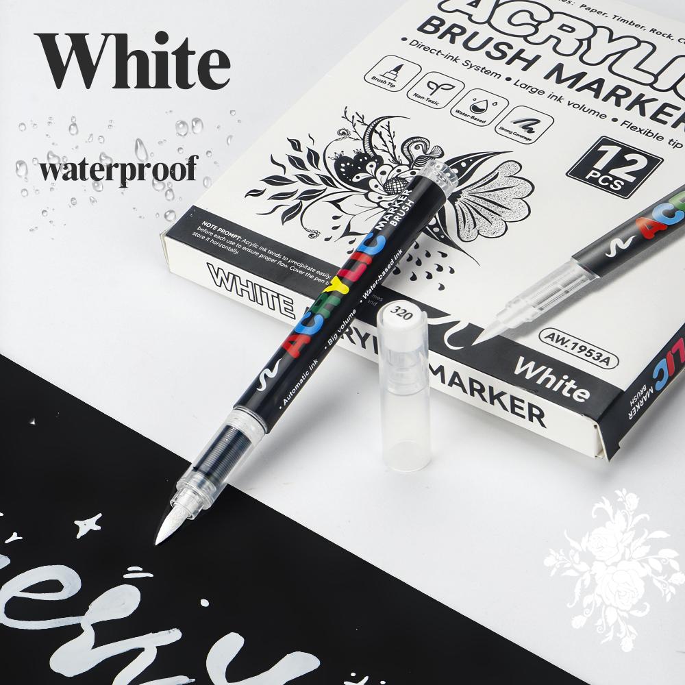 ART WALKER AW.1953 Direct Liquid Art Brush Marker Soft Tip White&Black Acrylic Pen Journaling Drawing DIY Album Black Card