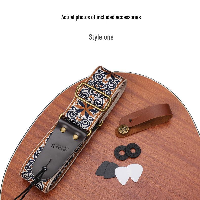 Creative Embroidery Non-slip Guitar Strap with Picks for Electric & Acoustic Guitars