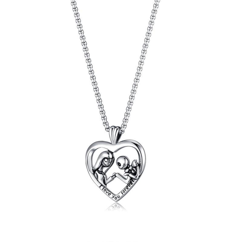 

European American Style Fashion New Titanium Steel Heart Pendant Trendy Men s Personality Versatile I LOVE YOU Necklace