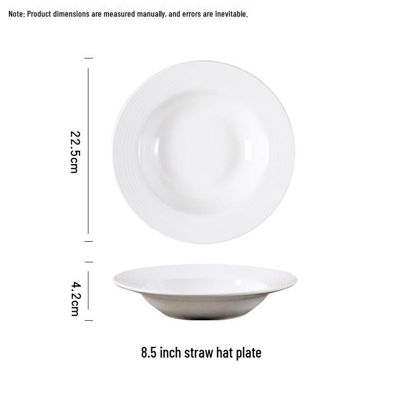 Set of 4 Plates: Dinner, Straw Hat, Deep Soup, 8-Inch Round, for Household, Tableware, Fruit, and Rice.