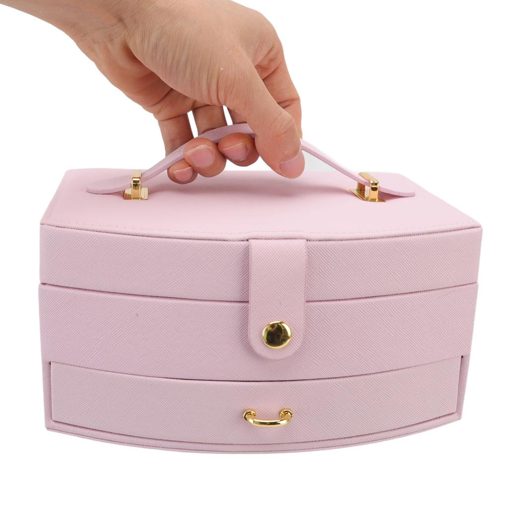 Travel Jewelry Case Portable 2 Layers PU Leather Jewelry Storage Holder Box with Clasp and Handle for Earrings Necklace