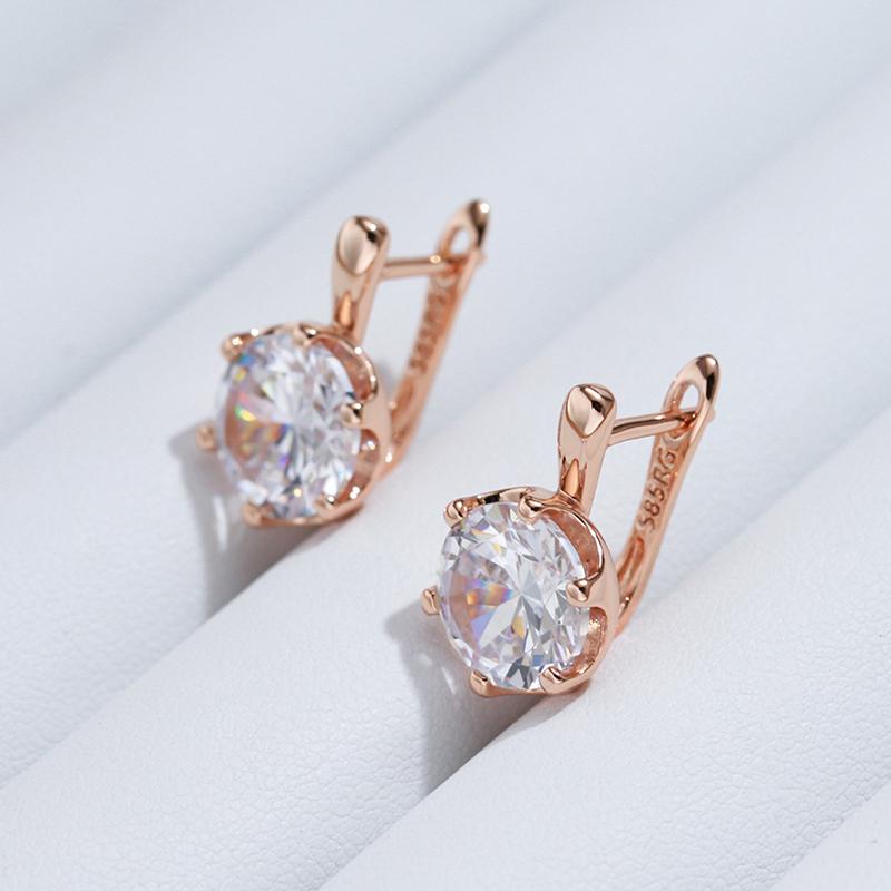Luxury  Rose Gold Color English Earrings For Women Simple Shiny Big Natural Zircon Earrings Bridal Wedding Fine Jewelry