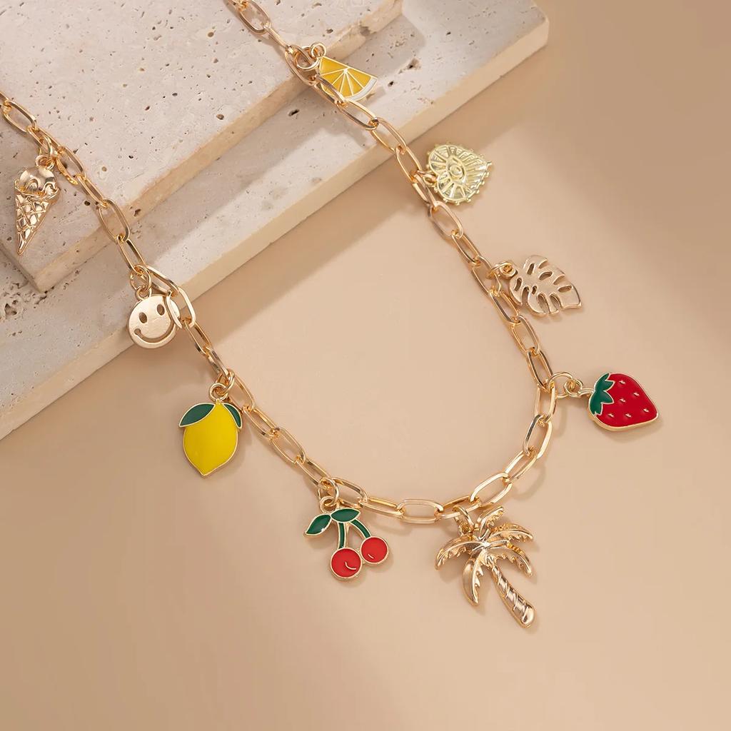 Cherry Pendant Trendy Women's Stainless Steel Jewelry Aesthetic Necklaces Dopamine Woman Choker Accessories for Girls Sweet Neck
