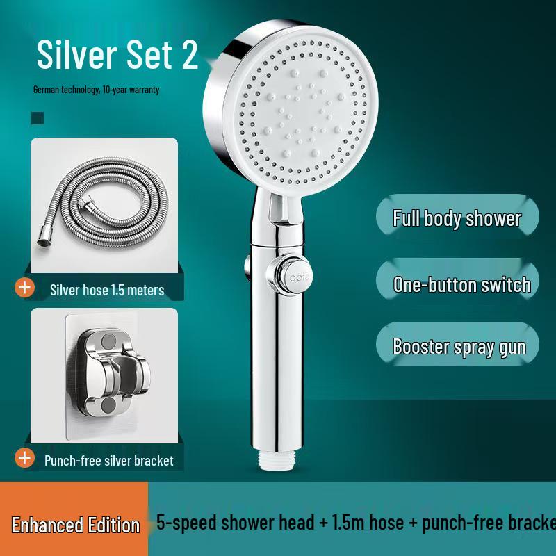 Five-Speed Frosted Black Shower Head & Booster Hose Set