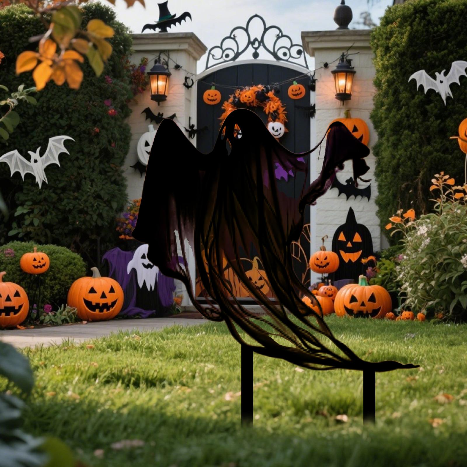 

Хэллоуинская табличка Призрачный вкладыш Узорчатый металлический колышек Водонепроницаемый металлический праздничный приветственный декор для сада/двери One Size