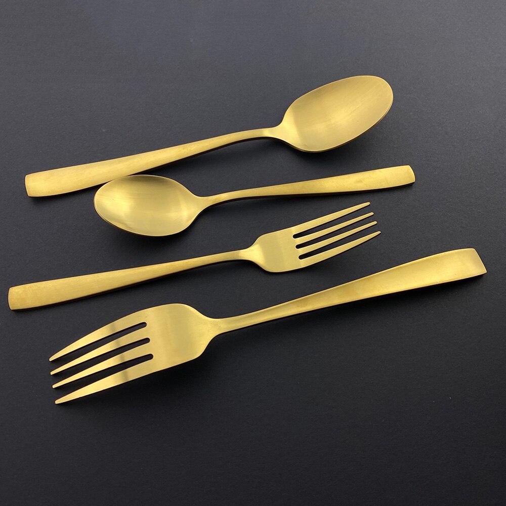 5Pcs Gold Matte Dinnerware Set Stainless Steel Cutlery Home Dessert Fork Spoon Knife Dinner Set Silverware Flatware Set