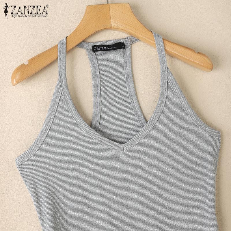 ZANZEA Women Summer Casual V-Neck Tight Sleeveless Cropped Tank Tops