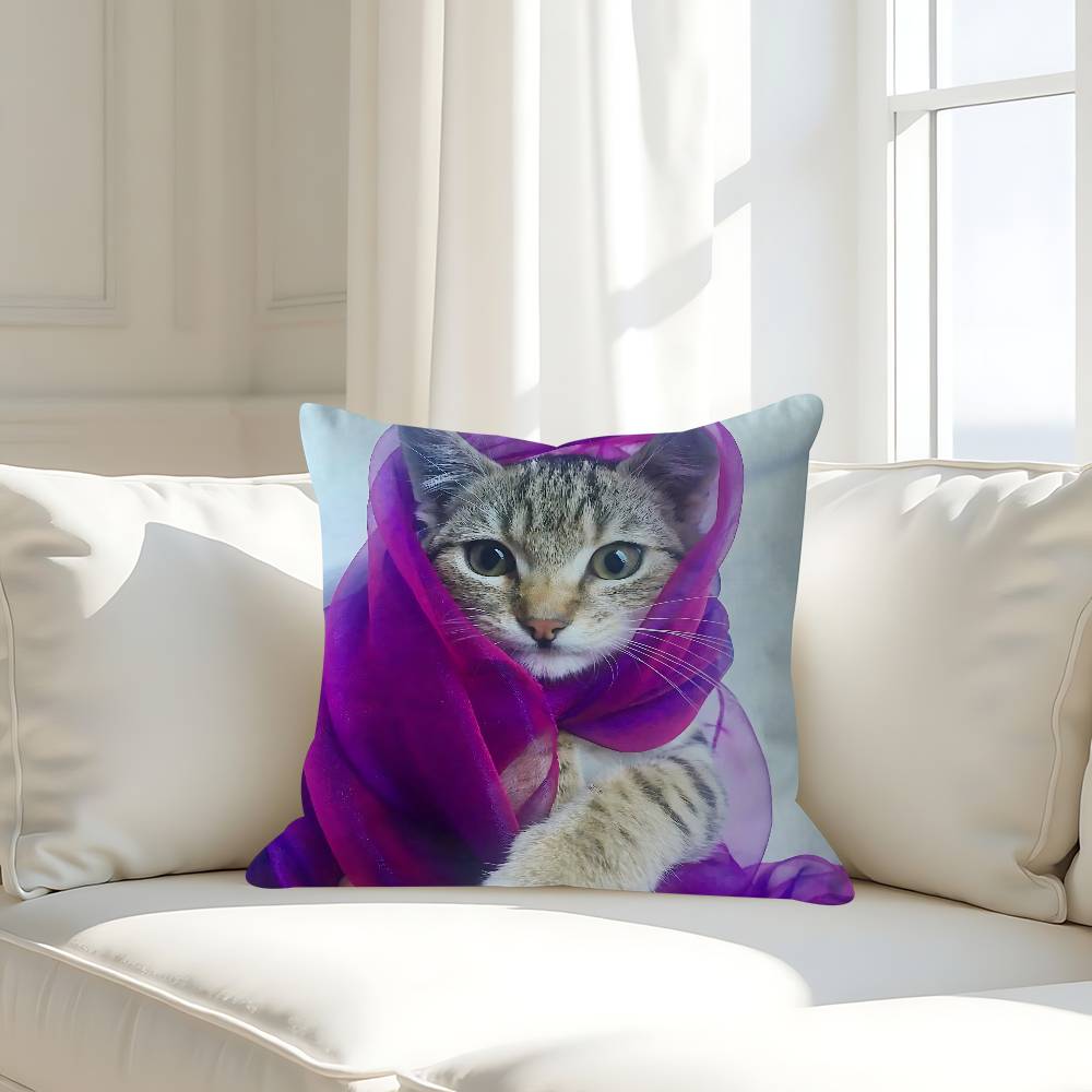A Kitten Wearing A Headscarf Cushion Cover Car Throw Pillow Case For Sofa Car Christmas Gift 40x40cm 45x45cm