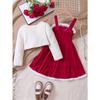 Girls' New Autumn and Winter Christmas Fashion Set Plush Jacket + Velvet Strap Skirt Two-piece, Perfect for Outdoor