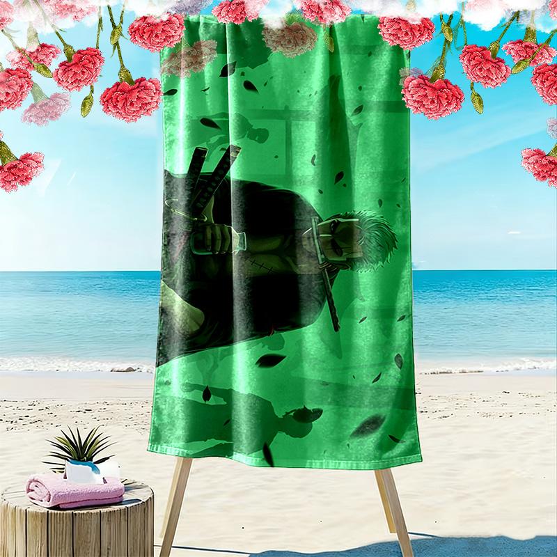 Roronoa Zoro Wano Print Beach Towel, Large Soft Quick Dry Towel for Beach Camping Swimming