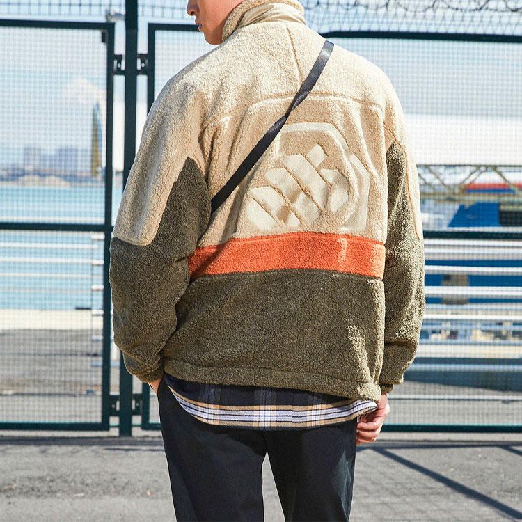 Li Ning Sports Basketball Series Badfive Fleece Warm Color Block Loose Jacket Men Jacket Khaki AFDR889-1