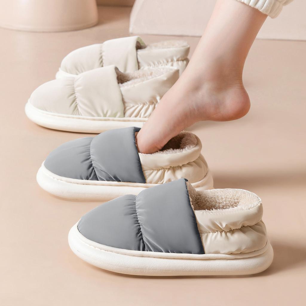 Winter Women Cotton Slippers Plush Warm Thick Bottom Slides Breathable Soft Non-slip Slippers Indoor Outdoor Men Cotton Slippers