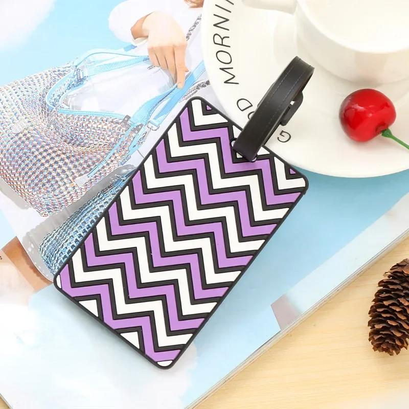 Geometric Luggage Tags for Women Men PVC Baggage Name Tags Suitcase Address Label Holder Travel Accessories