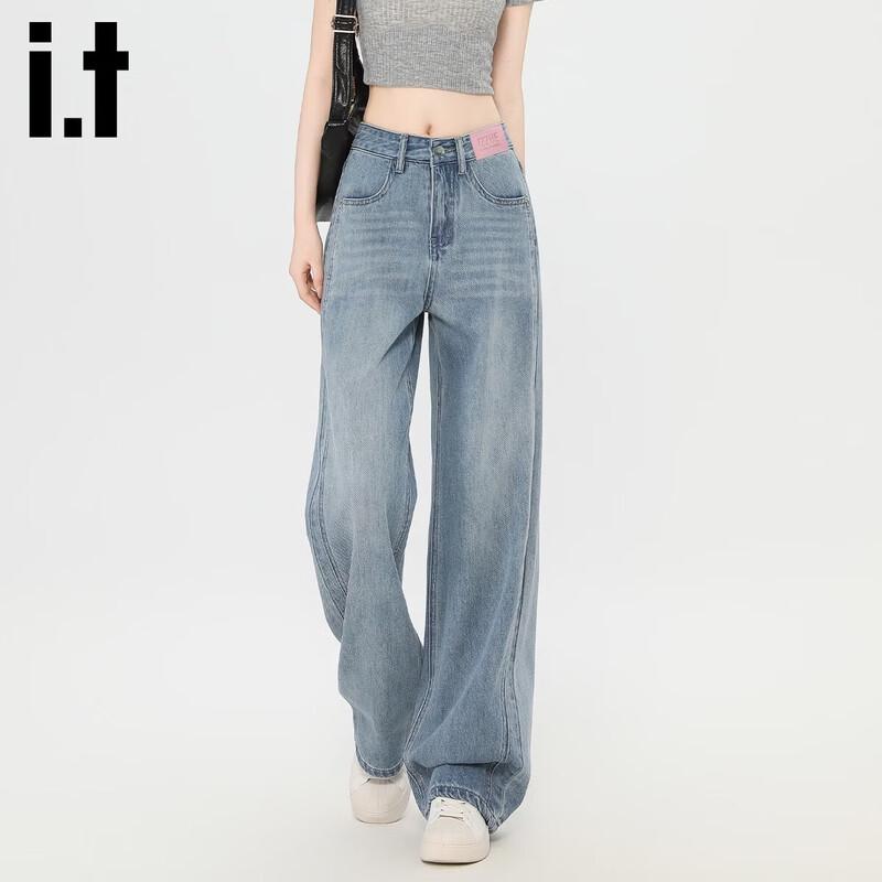 izzue it Women s High-Waist Loose Straight Jeans L