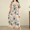 DIMANAF New 2026 Summer Beach Long Dress Women Plus Size Vintage Lady Floral Print Loose Oversize Cotton