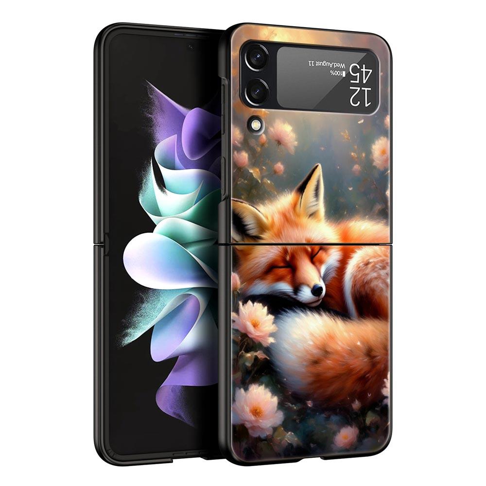 Red Fox Hard PC Phone Case For Samsung Galaxy Z Flip 7 6 5 4 Black Cover For Galaxy Z Flip 3 Foldable Shell Fundas Capas Coque