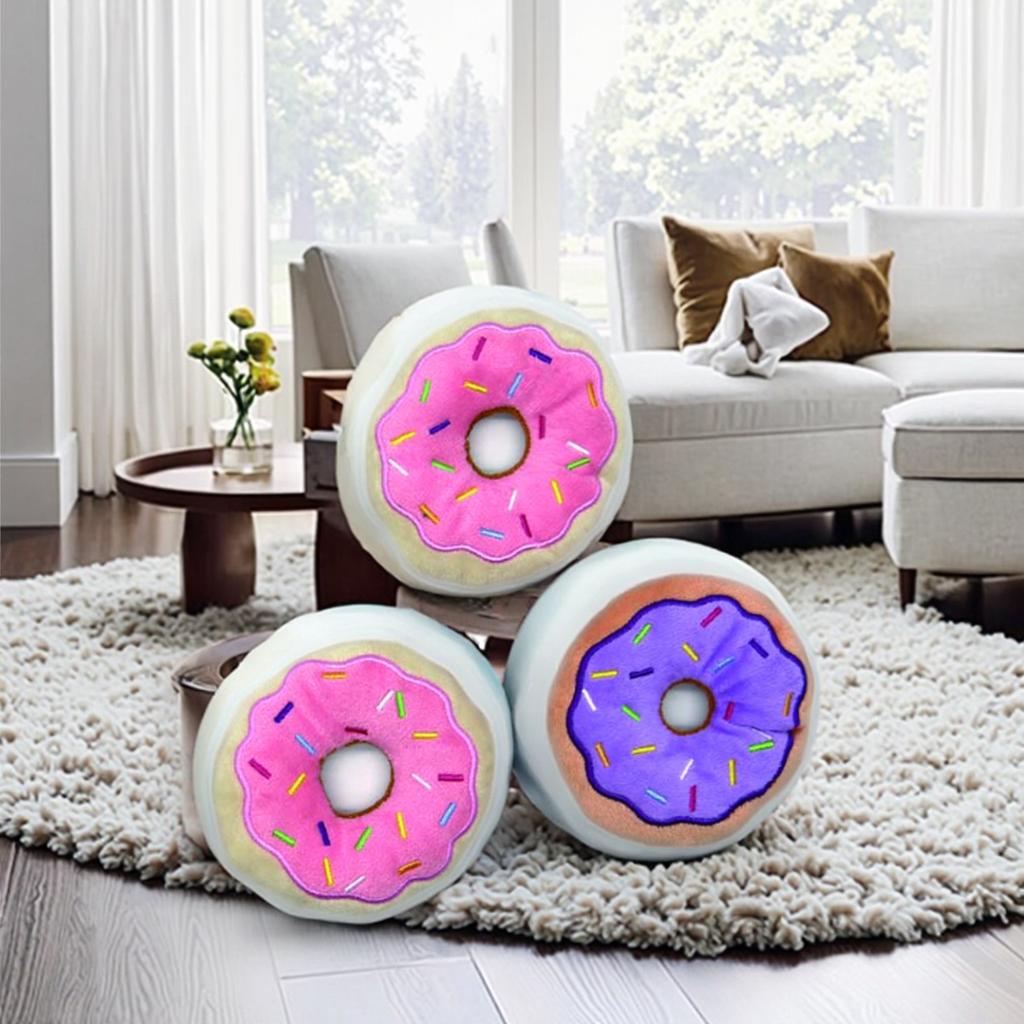 Factory  Luxury Cartoon Cute Donut-Shaped Pet Squeaker Chew Toy Velvet Material for Dogs Playing