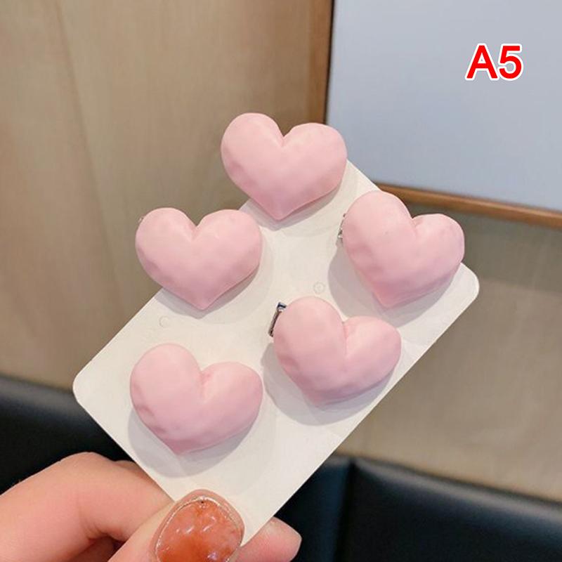 5Pcs So Cute Girls Pink Rose Flower Heart Bow Peach Mini Hairpin Set Sweet Hair
