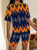 1116 New Casual Loose Fashion High Quality Printed Crew Neck Pullover Short Sleeve Set