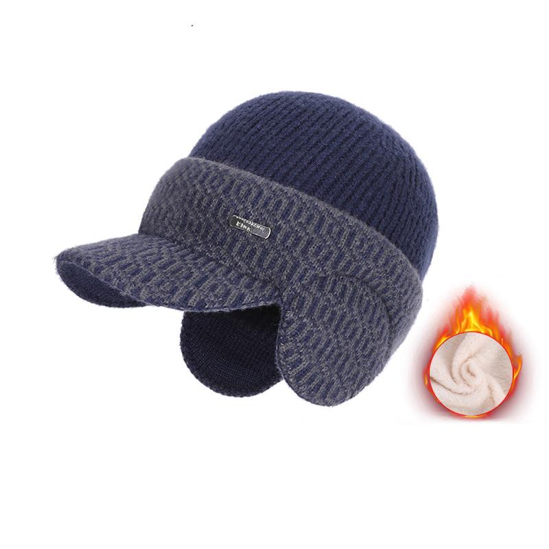 

Зимняя теплая вязаная бейсболка для мужчин, бархатная шапка с защитой ушей, уличная велосипедная шерстяная шапка
