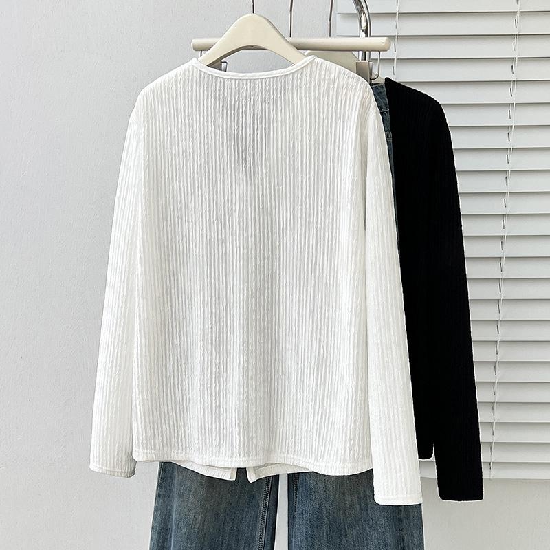 

Plus Size Women s Long Sleeve T-Shirt - Spring 2026 Collection, Loose Fit, Elastic Base, for 200-300 Jin XXL (150-180 jin) белый