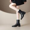 Square Heel Middle Heel Back Zipper Temperament Black Short Boots Women's French Versatile Commuter Naked Boots British Martin Boots