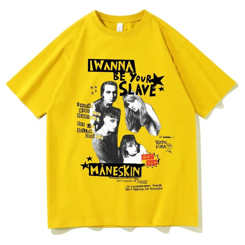 I Wanna Be Your Slave Maneskin T-shirt Band Rock Italiana T Shirt Uomo Donna Vintage Hip Hop Abbigliamento Streetwear alta qualità morbido