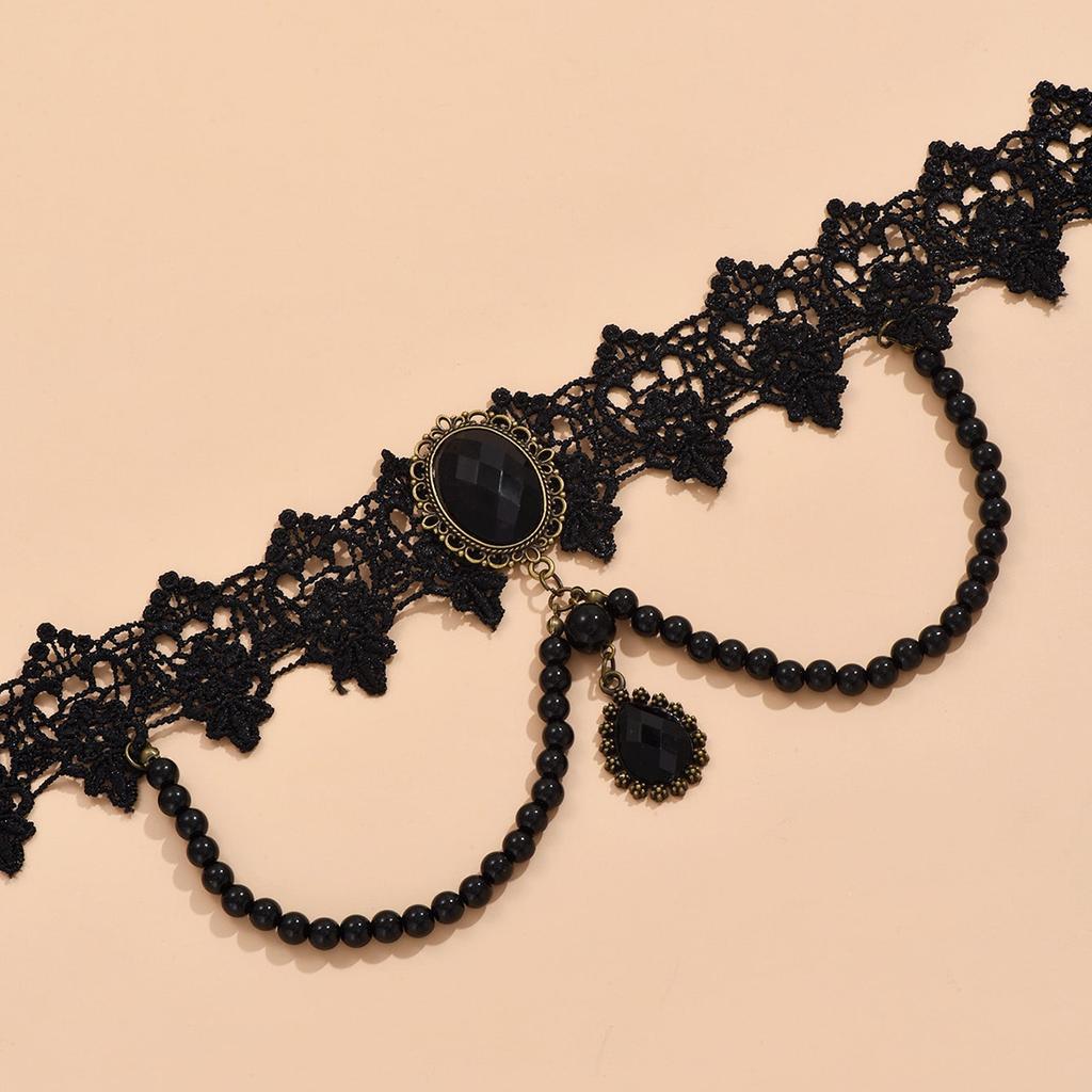 Vintage Klasyczny Gotycki Koronkowy Choker dla Kobiet Czarny Kryształowy Wisiorek Urok Choker Naszyjniki Boho Biżuteria na Obojczyk Prezenty Świąteczne