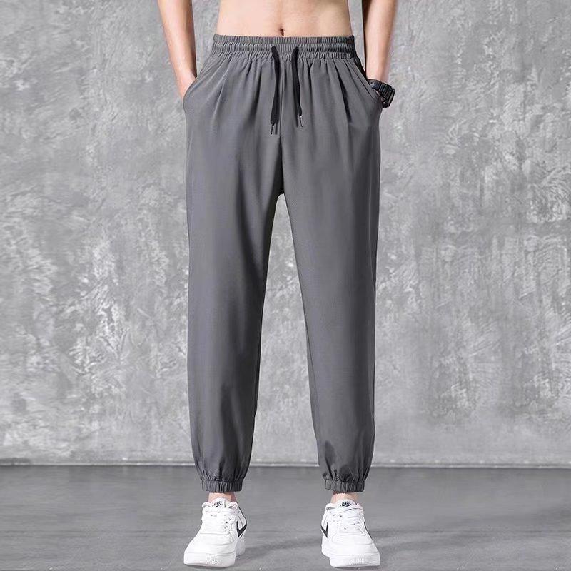Ice Silk Pants Men's Summer Thin Casual Trousers Men's Tooling Loose Leggings Sweatpants Quick-drying Nine-point Sweatpants