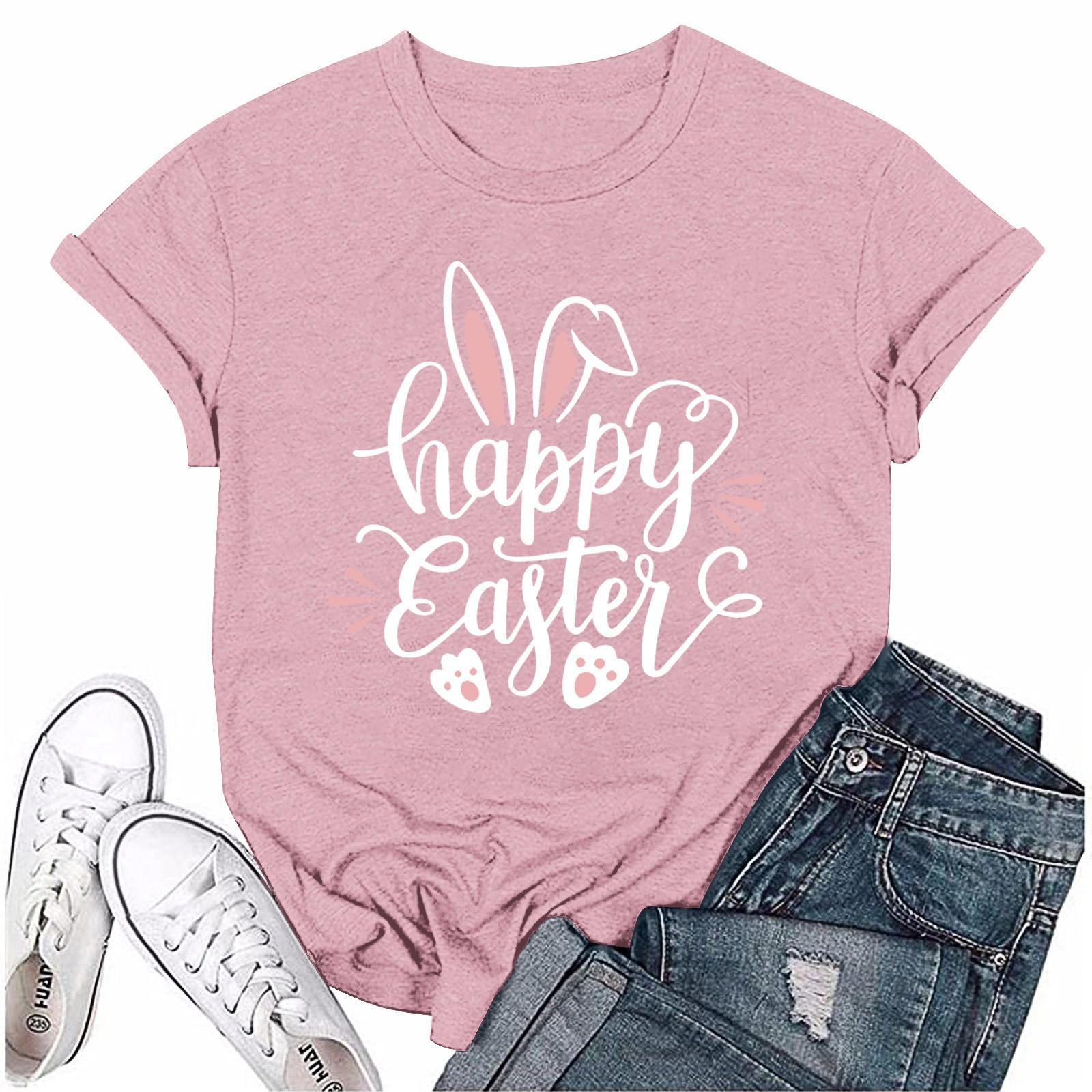 

Женская модная пасхальная принтованная повседневная плиссированная круглая футболка с коротким рукавом XXL розовый