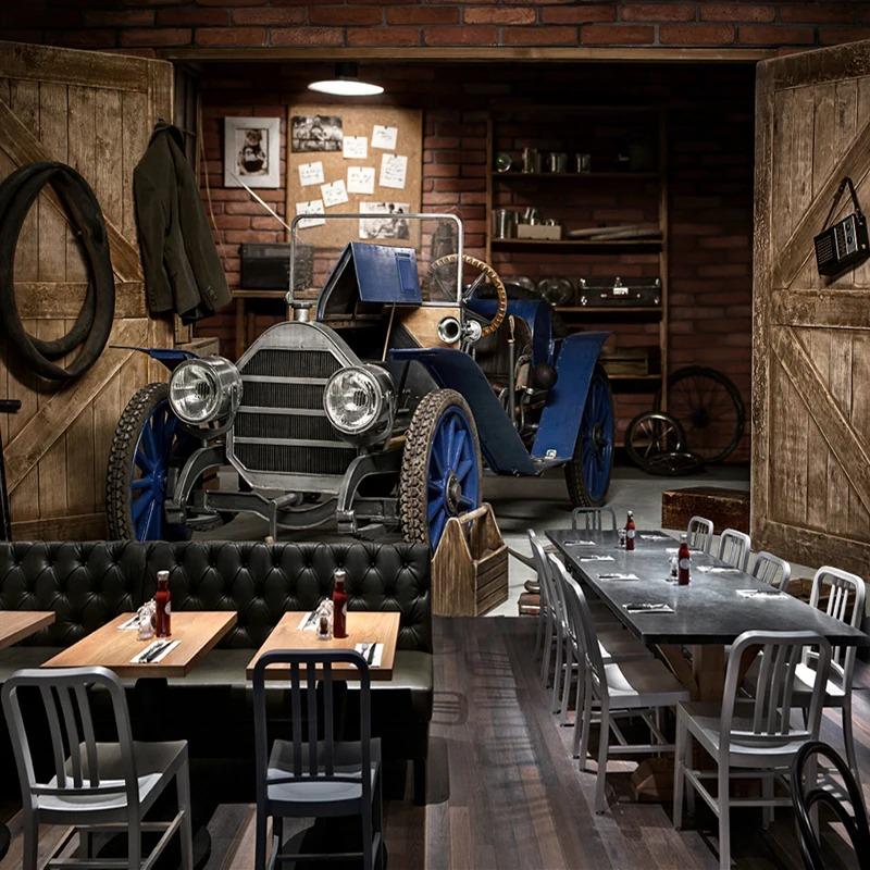 Vintage Wallpaper 3D Stereo Retro Car Mural Restaurant Cafe Living Room Creative Decor 3D Wall Paper