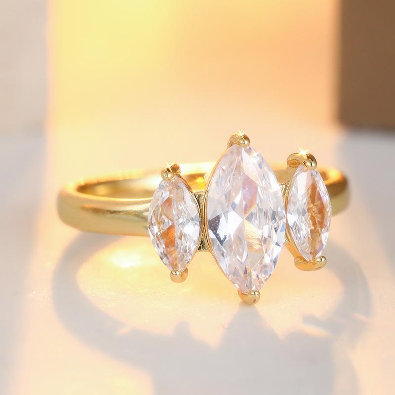 Classic Inlaid White CZ Women's Ring Trendy Gold Color Geometry Daily Wear Party Jewelry Anniversary Gift