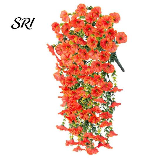Water-free Flower Decor Artificial Flowers for Outdoor, Fake Hanging Morning Glory with Eucalyptus Leaves, UV No Maintenance Resistant Faux