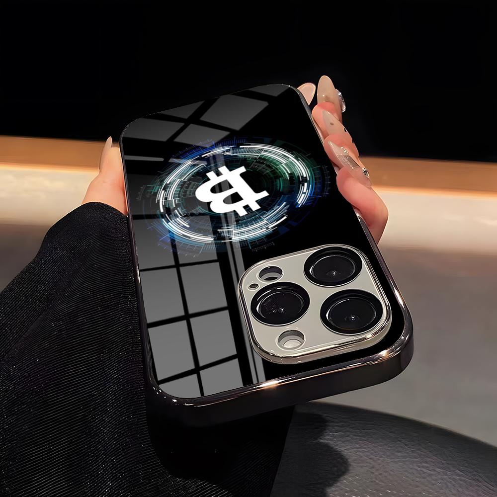

Luxury Bitcoin Phone Case Luxury Glass Phone Case For IPhone 17 16 15 14 13 12 11 Pro Max Plating Frame Cover iPhone 16e