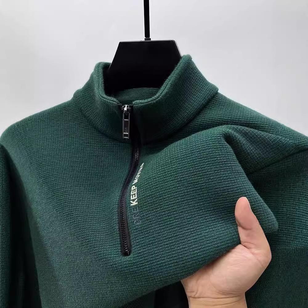 Men's Winter Fleece-Lined Half-Zip Sweatshirt: Warm, Casual Long-Sleeve Stand Collar Top