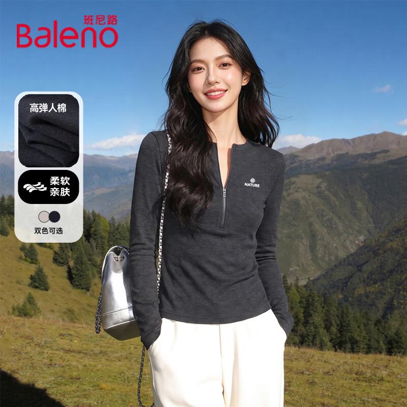 Baleno Women's Half-Zip Long Sleeve Slim Fit T-Shirt