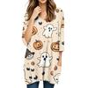 Womens Tops V-neck 3/4 Sleeve Blouses Casual Mid-length Shirts Fashion Halloween Print Tunic Tops With Pockets